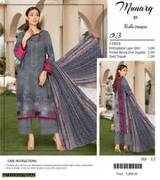 3 pcs Womans Unstitched lown Suit